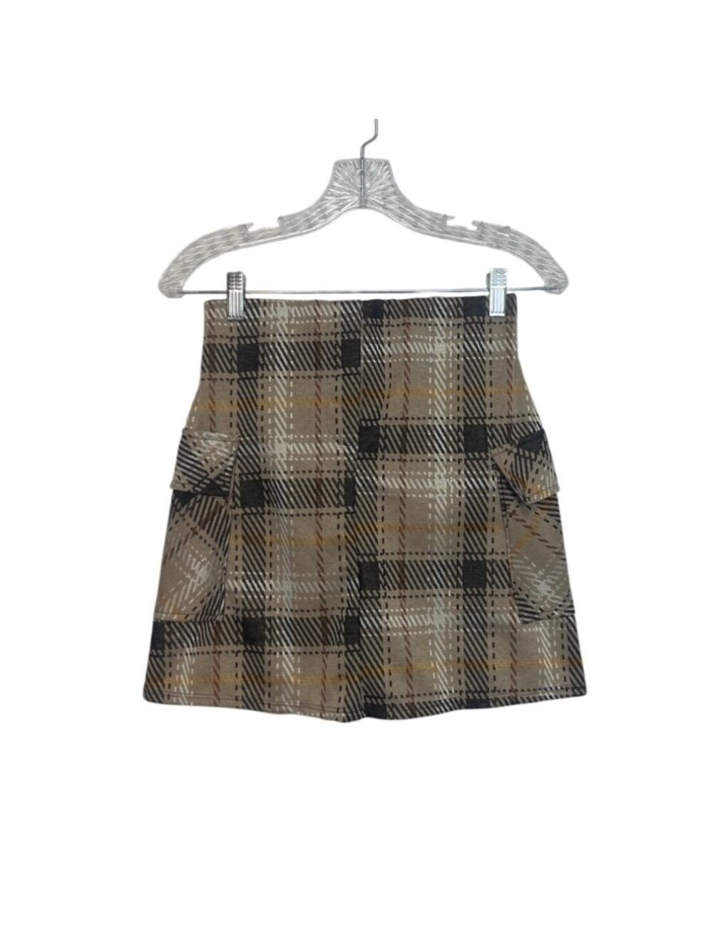 NY Invasion Plaid A-Line Skirt Pockets Small Brown New WOT